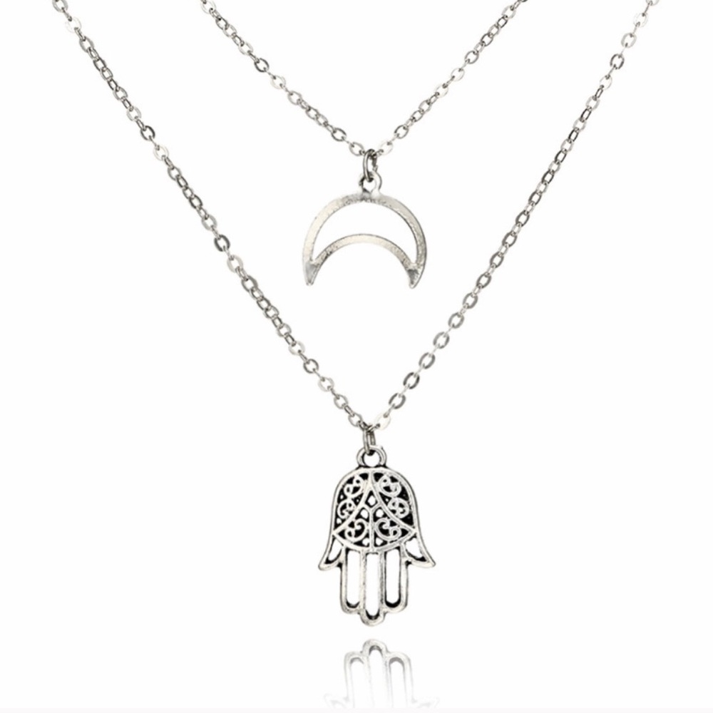 HAMSA & CRESCENT MOON NECKLACE - Picture 2 of 5